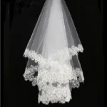White Sequins Edge Tulle Bridal Wedding Veils One Tier Beaded 120cm Bride Accessory 2024