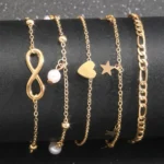 5pcs Boho Summer Beach 8 Infinite Charm Anklet Set Women Chain on Leg Pearl Butterfly - Image 2