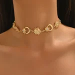 Celestial Sun Moon Star Choker Necklace Gold Silver Rhinestone Boho Western - Image 2