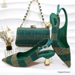 2026 Nigerian Women Heel Ladies Italian Luxury Design Green Shoes And Bag Set