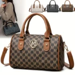 Women Alphabet Shoulder Bag with Golden "M" Logo, Synthetic Faux Leather - Image 2