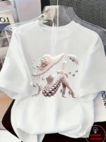Short Sleeve Top Elegant and Light Luxury Style Outfit Women's Printed T-shirt Light