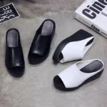Fashion Women Elevated Wedge Slippers Peep Toe Platform Slip On Sandals - Image 3