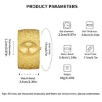 YaLaLuSi Textured Wide Gold Cuff Bangle Women Watch Oval Dial Crystal Index - Image 4