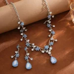 Rhinestone Water Drop Bridal Jewelry Sets for Women Light Luxury Zircon Flower - Image 4