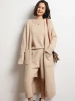 Women's Cashmere Sweater Long Cardigan Loose Thick Versatile Autumn Winter Solid 100% Cashmere Knitwear Korean Style Outerwear - Image 2