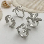 LATS 4Pcs/Set Starfish Scallop Adjustable Open Rings for Women Summer Trendy - Image 5