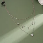 ORSA JEWELS 925 Sterling Silver Zircon Layered Necklace Shiny Stack Pendant - Image 4