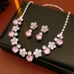 2 Pcs Elegant Zircon Flower Pendant Necklaes for Women Geometric Dangle