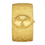 YaLaLuSi Textured Wide Gold Cuff Bangle Women Watch Oval Dial Crystal Index - Image 6