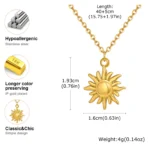 Stainless Steel Spiral Sun Flower Pendant Necklace for Women 18K Gold Plated Stackable - Image 3