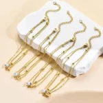 Waterproof CZ Ankle Bracelets for Women 14K Gold Plated CZ Initial Dainty Layered Heart - Image 6