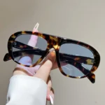 New Fashion Leopard Gradient Oval Sunglasses for Women Vintage Gradient Elegant Sun