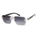 2025 Fashion Square Rimless Sunglasses For Women Cross Diamond Metal Frame Luxury - Image 4
