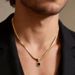 Vnox Geometric Square Natural Stone Pendant Necklace for Men, Gold Silver