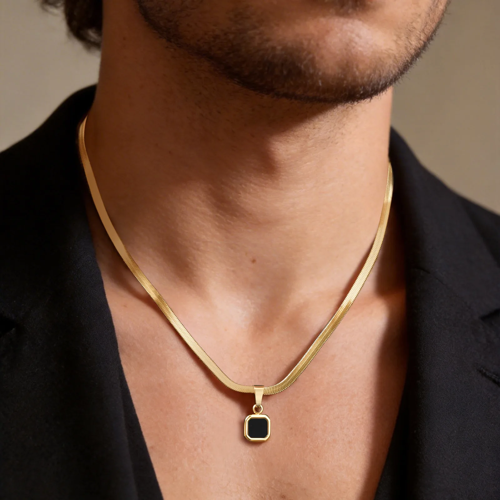 kf-S36280fdaccf94f5a96e110e29e174007o Vnox Geometric Square Natural Stone Pendant Necklace for Men, Gold Silver - Image 1