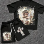 2026 Summer New Men's Short-Sleeved Set with 3D Angel Pattern Print