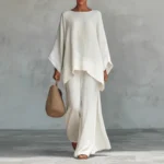 Spring New Fashion Linen Loose Long-sleeved Wide-leg Trousers 2-piece Set Women - Image 4