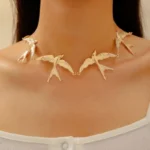 Hiphop Punk Gold Color Little Swallow Necklace for Women Exaggerated Splicing Chain