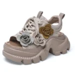 SXMMLJ 7cm Cow Genuine Leather Women Summer Platform Wedge Shoes Slipper