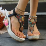 Vintage Rivet Decor Wedge Sandals for Women 2026 Summer High Heels Platform