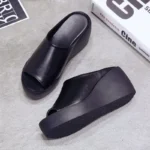 Fashion Women Elevated Wedge Slippers Peep Toe Platform Slip On Sandals - Image 4