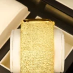 YaLaLuSi Textured Wide Gold Cuff Bangle Women Watch Oval Dial Crystal Index - Image 5