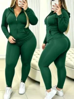 Cozy Skin-Friendly Solid Color Curvy Oversized Tracksuit, Zip Hoodie Matched With Joggers, Comfortable - Image 7
