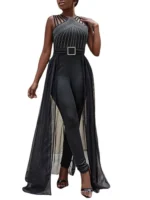 Summer Sleeveless Lace Up Women's Elegant Long Jumpsuit Fashion Hot Drill - Image 5