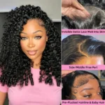 Burmese Curly Human Hair Wigs 13×4 Transparent Lace Frontal Wig 200 Density Natural - Image 2