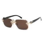 2025 Fashion Square Rimless Sunglasses For Women Cross Diamond Metal Frame - Image 5