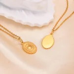 Stainless Steel Spiral Sun Flower Pendant Necklace for Women 18K Gold Plated Stackable - Image 2