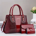 3pcs Set PU Crocodile Embossed Women'S Bag Set, Lightweight Women'S Shoulder - Image 2