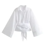 New Women's Fashion Casual Polo Neck Bow Tie up Short - Image 4