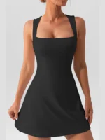 Women's Square-Neck Sleeveless Mini Dress, Solid Color, Tank Top Style - Image 2