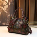 Vintage Flower Pattern Handbag, Luxury PU Leather Tote Bag