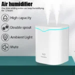 2000ML USB Air Humidifier Double Spray Port Essential Oil Aromatherapy Humificador