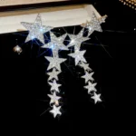 Inlaid Rhinestone Star Tassel Earrings for Women Light Luxurious Temperament Fashion