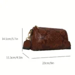 Retro Embossed Flower Leather Shoulder Bag, Classic Cylinder Crossbody Bag - Image 3