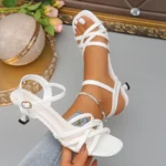 White Ankle Strap High Heels Sandals for Women Fashion Thin Heel Dress Shoes - Image 2
