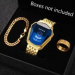 3PCS Luxury Stainless Steel Men Business Watches Jewelry Set Fashion Irregular