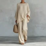 Spring New Fashion Linen Loose Long-sleeved Wide-leg Trousers 2-piece Set Women - Image 2