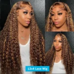 30 32 Inch Highlight Ombre Lace Frontal Wig Curly Human Hair Wigs 4/27 Colored 13x4 - Image 3