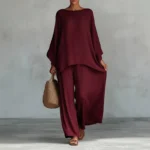 Spring New Fashion Linen Loose Long-sleeved Wide-leg Trousers 2-piece Set Women - Image 3