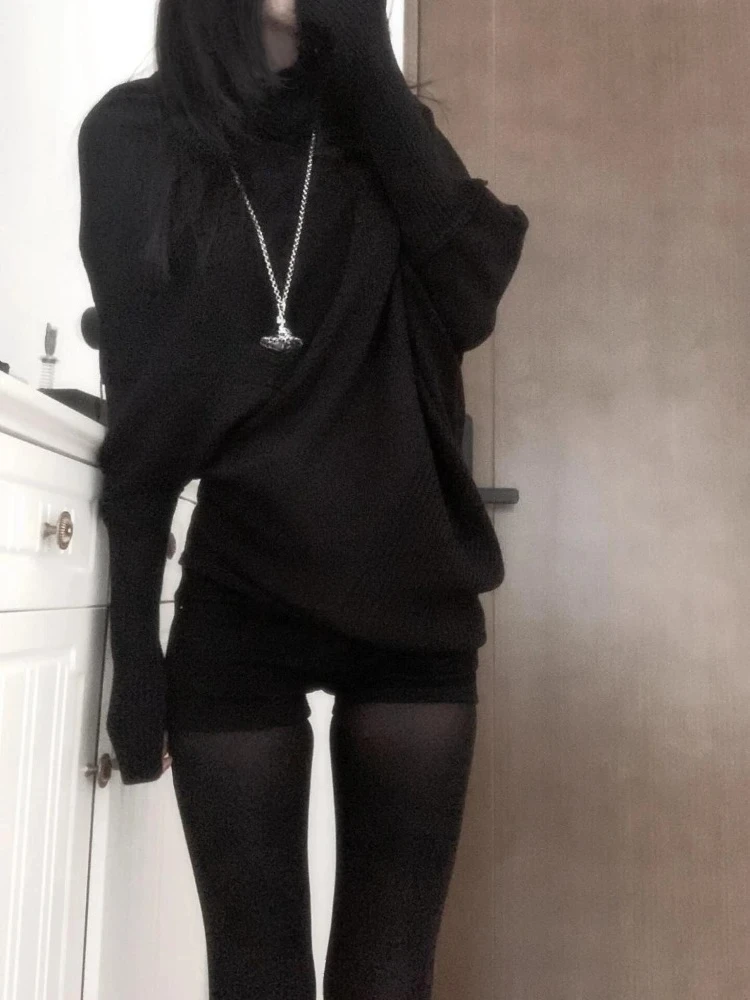 kf-S4670c73b6ba540b9b85f21fd1a7a3df4U Y2k Korean Fashion Slim Batwing Sleeve Autumn Sweaters 2000s Pure Color Subculture - Image 1