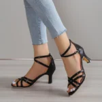2024 New Sandals Women's Ankle Strap Gladiator Sandals Women High Heels Cross - Image 3