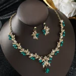 3PC Cross Mirror European and American Exaggerated Banquet Gemstone Necklace Earnail - Image 3