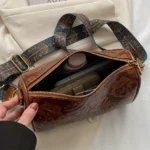 Retro Embossed Flower Leather Shoulder Bag, Classic Cylinder Crossbody Bag - Image 5