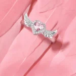 Chic Angel Wing Ring for Couple Pink Heart Cubic Zirconia Eternity Rings Romantic - Image 4