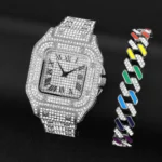 2026 Full Iced Out Watch Mens Cuban Link Chain Bracelet Watch Bling Jewelry for Men Big - Image 2